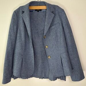 Talbots 100% Wool Blazer Skirt Set Pleated Button Front Size 16 Blue Interview